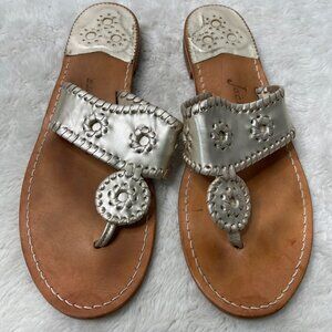 Jack Rogers Women's Silver Grey Leather Thong Jacks Flat Sandals Size 10